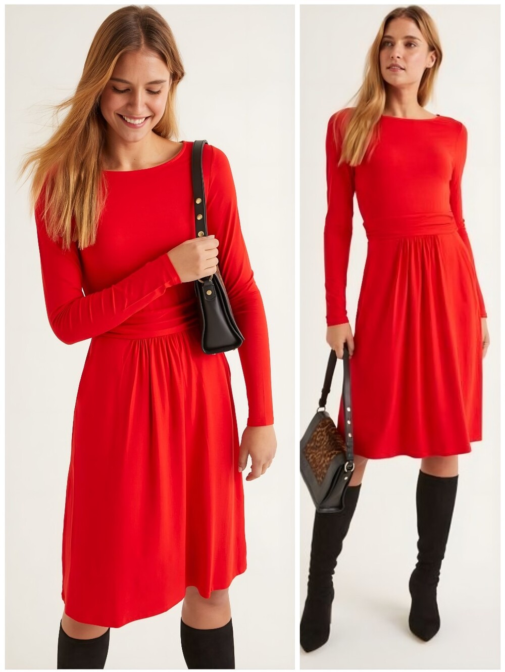 Boden Jersey Red Abigail Long Sleeve Dress, 10R